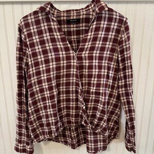Madewell Red/Cream Plaid Drape Collar Shirt